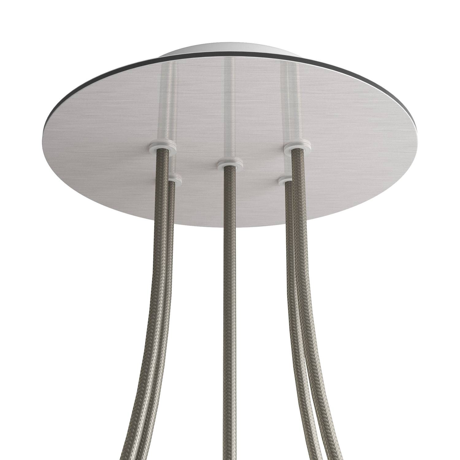 Rosone Rose-One rotondo, diametro 200 mm con 5 fori e 4 fori laterali - Dibond Acciaio satinato Bianco