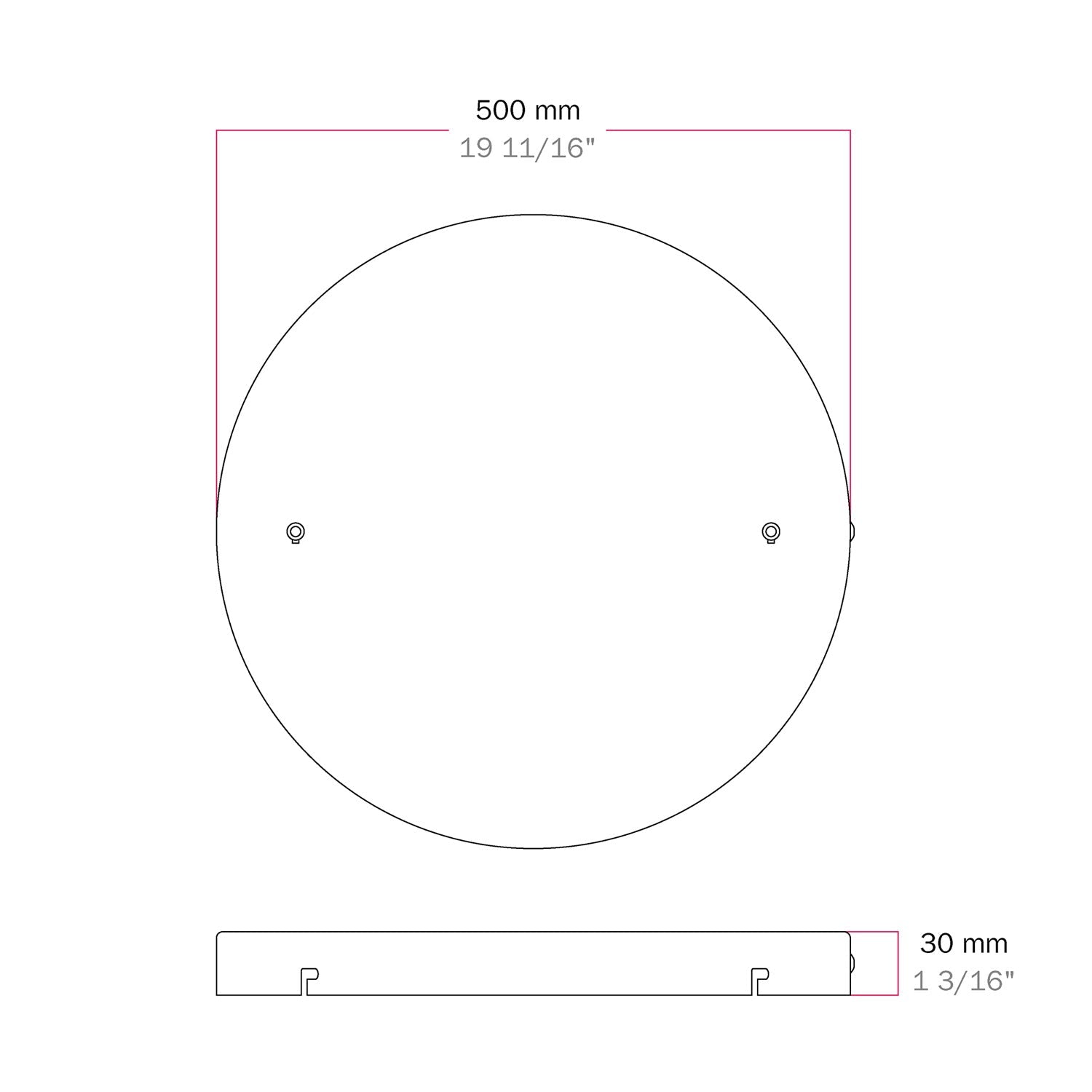 Rosone rotondo in alluminio Ø 50 cm con staffa e cavo di messa a terra, con 2 fori frontali - Nero 1