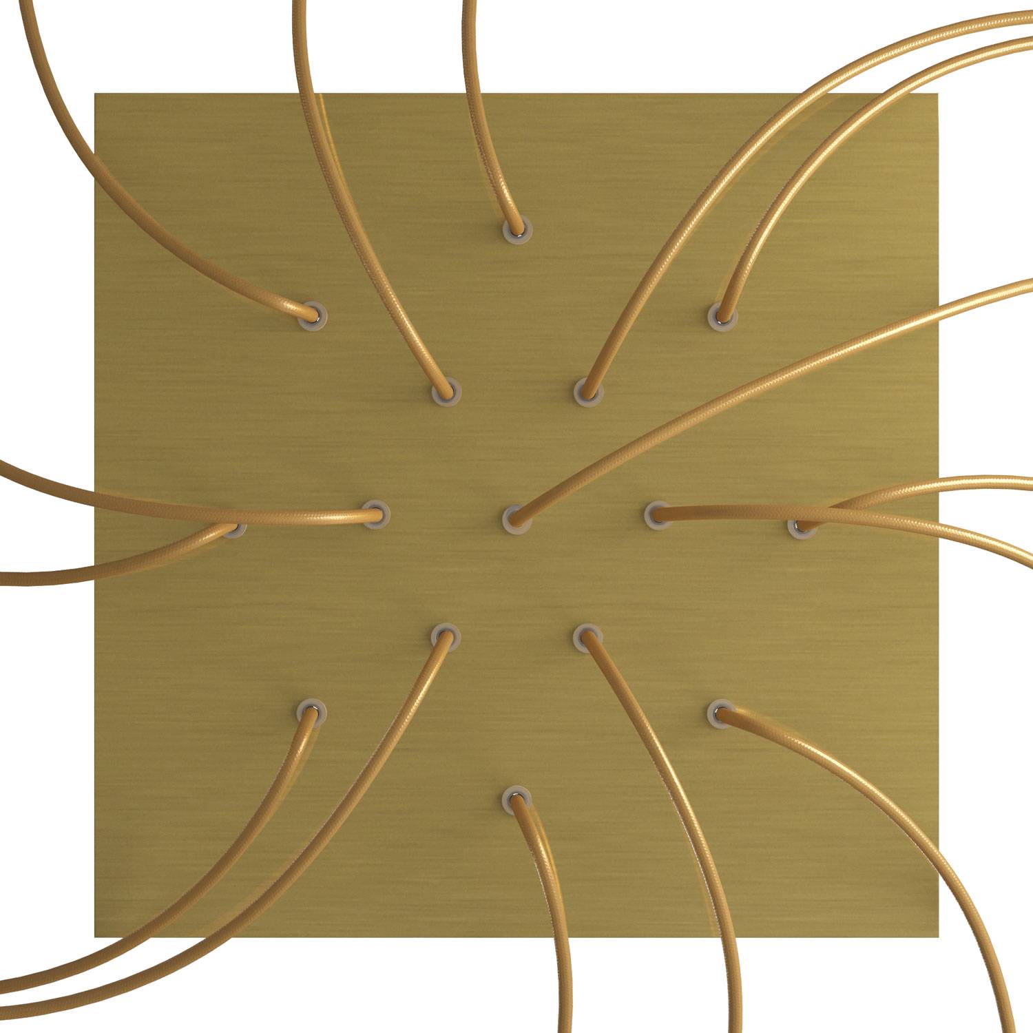 Rosone XXL Rose - One quadrato, 400 mm con 15 fori e 4 fori laterali - Dibond Ottone satinato - Creative Cables