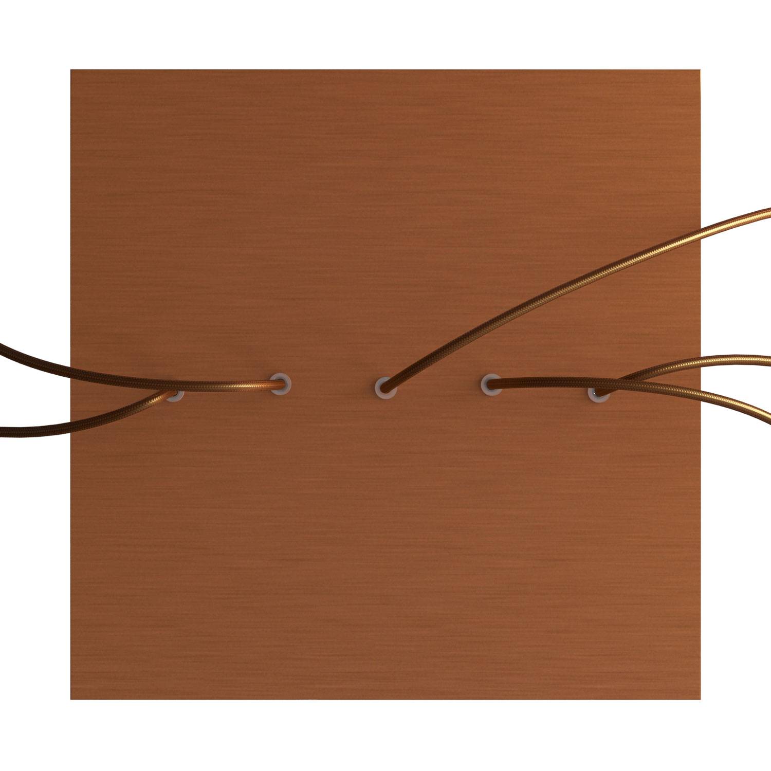 Rosone XXL Rose - One quadrato, 400 mm con 5 fori in linea e 4 fori laterali - Dibond Rame satinato - Creative Cables