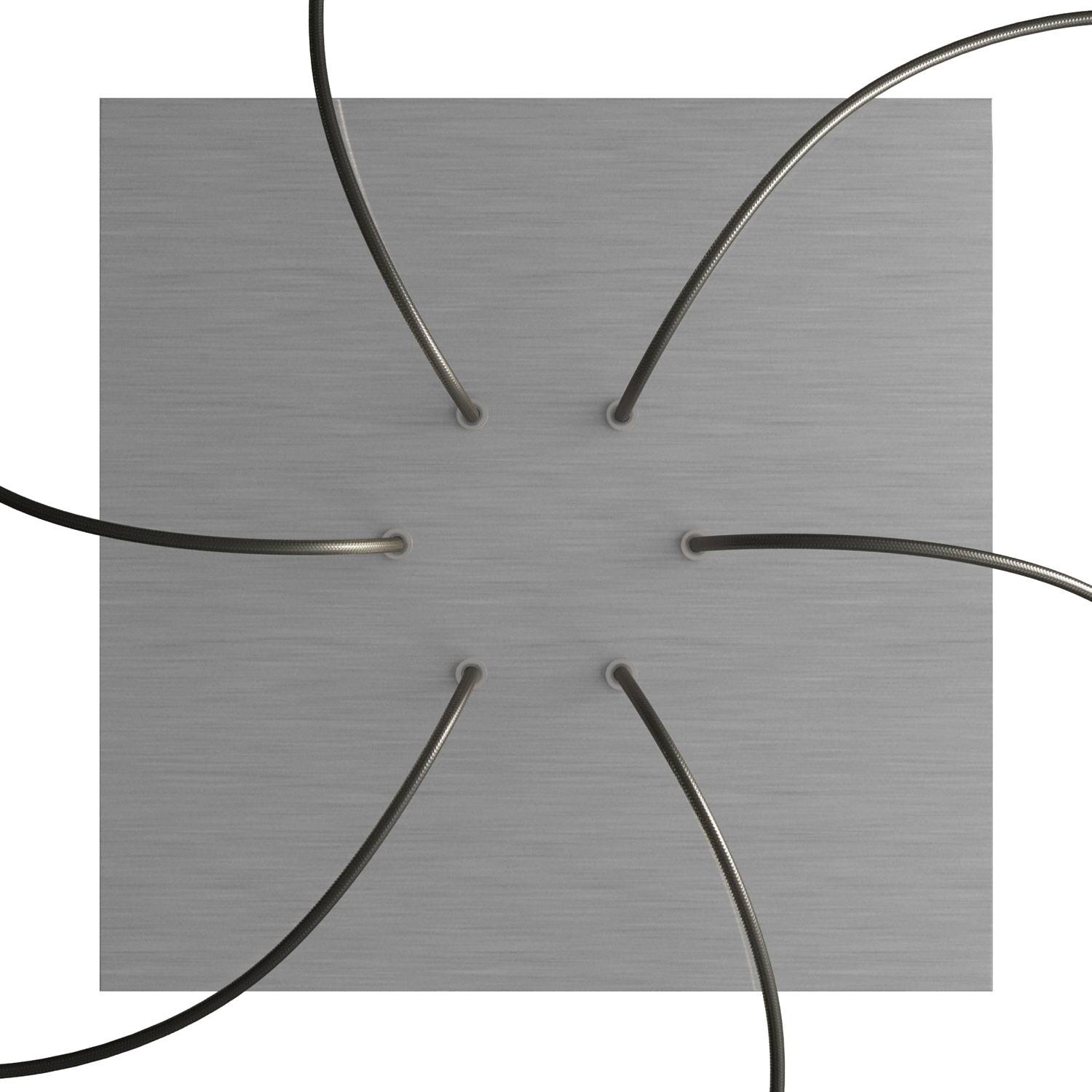 Rosone XXL Rose-One quadrato, 400 mm con 6 fori e 4 fori laterali - Dibond Acciaio satinato Bianco