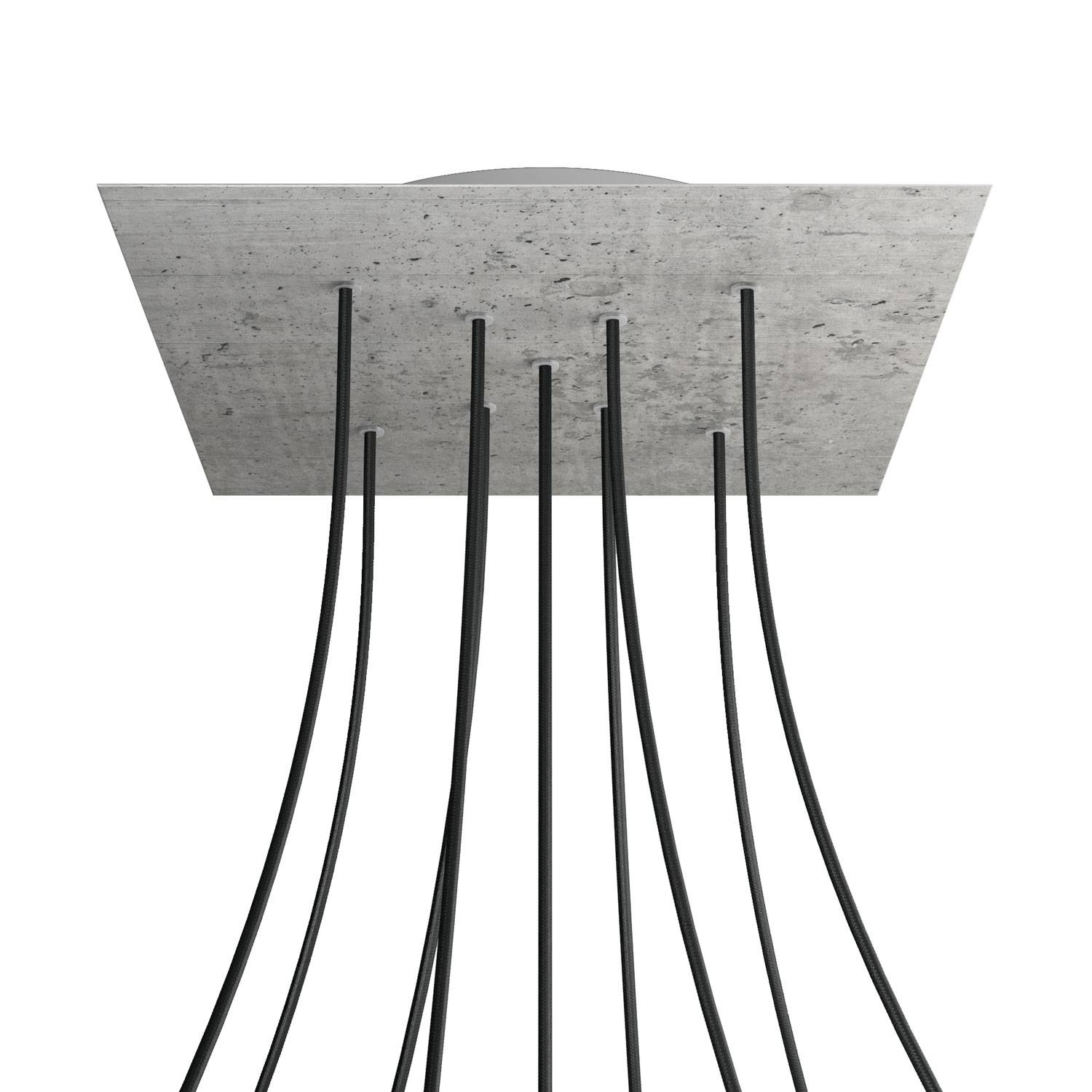 Rosone XXL Rose - One quadrato, 400 mm con 9 fori a X e 4 fori laterali - Cemento - Creative Cables