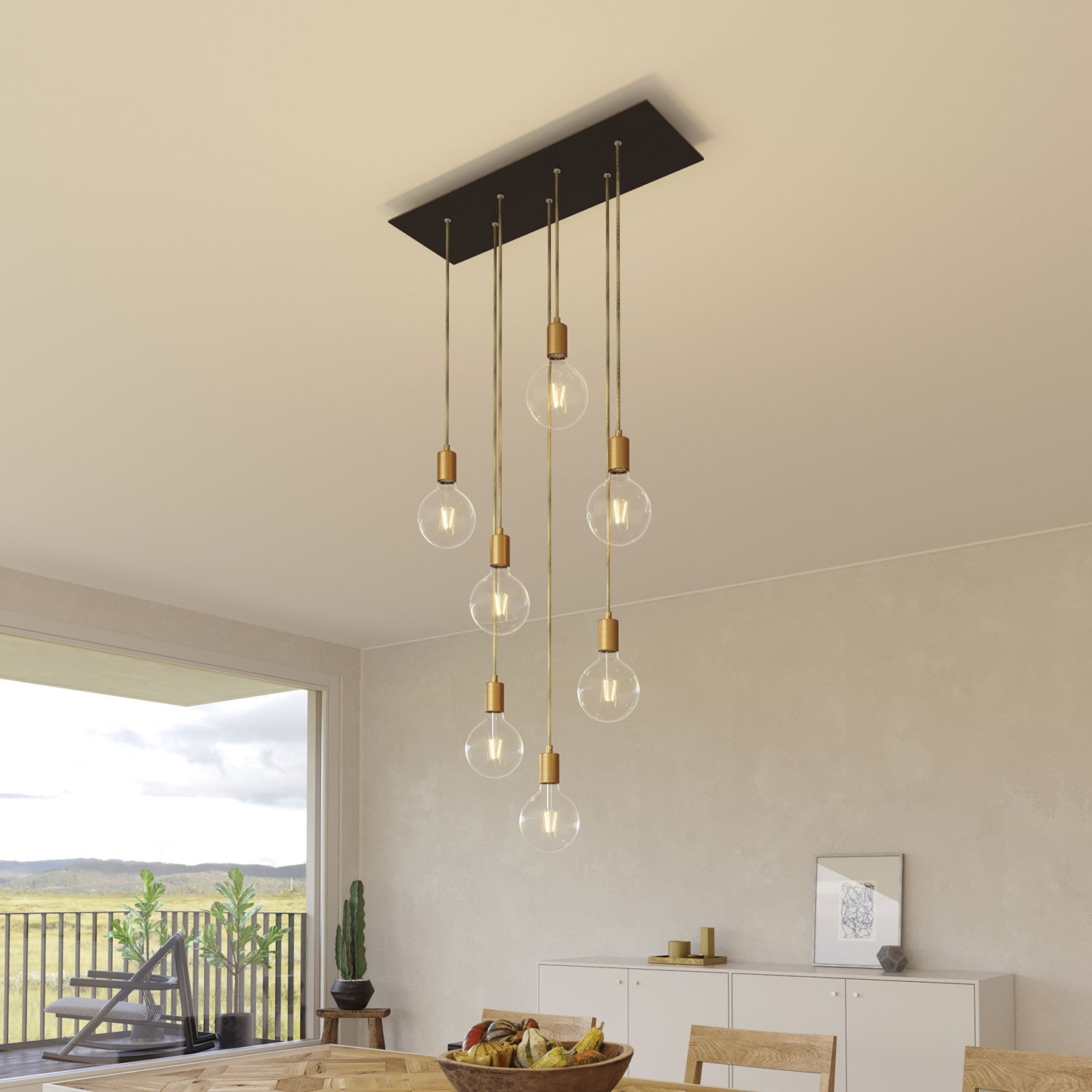 Rosone XXL Rose-One rettangolare a 7 fori e 6 fori laterali, dimensioni 675 x 225 mm - Dibond Nero opaco Bianco