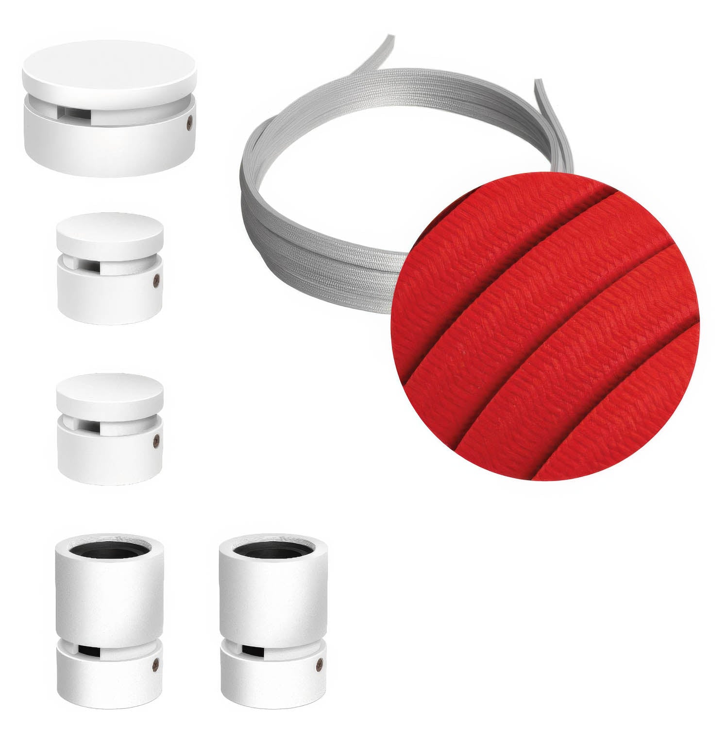 Sistema Filé Wiggle Kit - con cavo CM09 di 3 m per catenaria e 5 componenti in legno verniciato bianco per interni