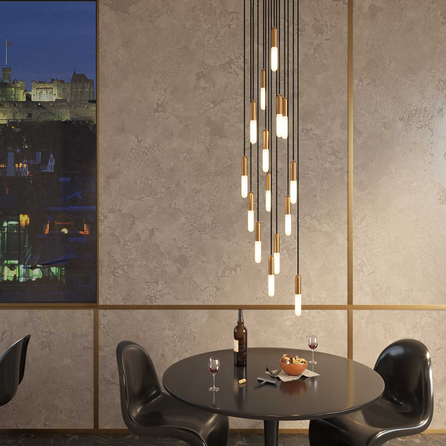 Sospensione a 15 cadute completa di P-Light e Rose-One 400mm - Ottone