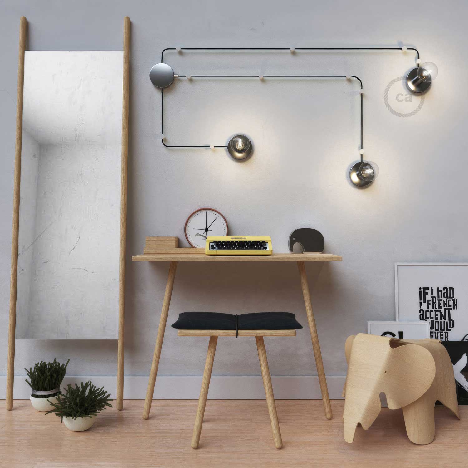 Spostaluce, il punto luce in metallo completo di cavo tessile e fori laterali - Cromo - Creative Cables