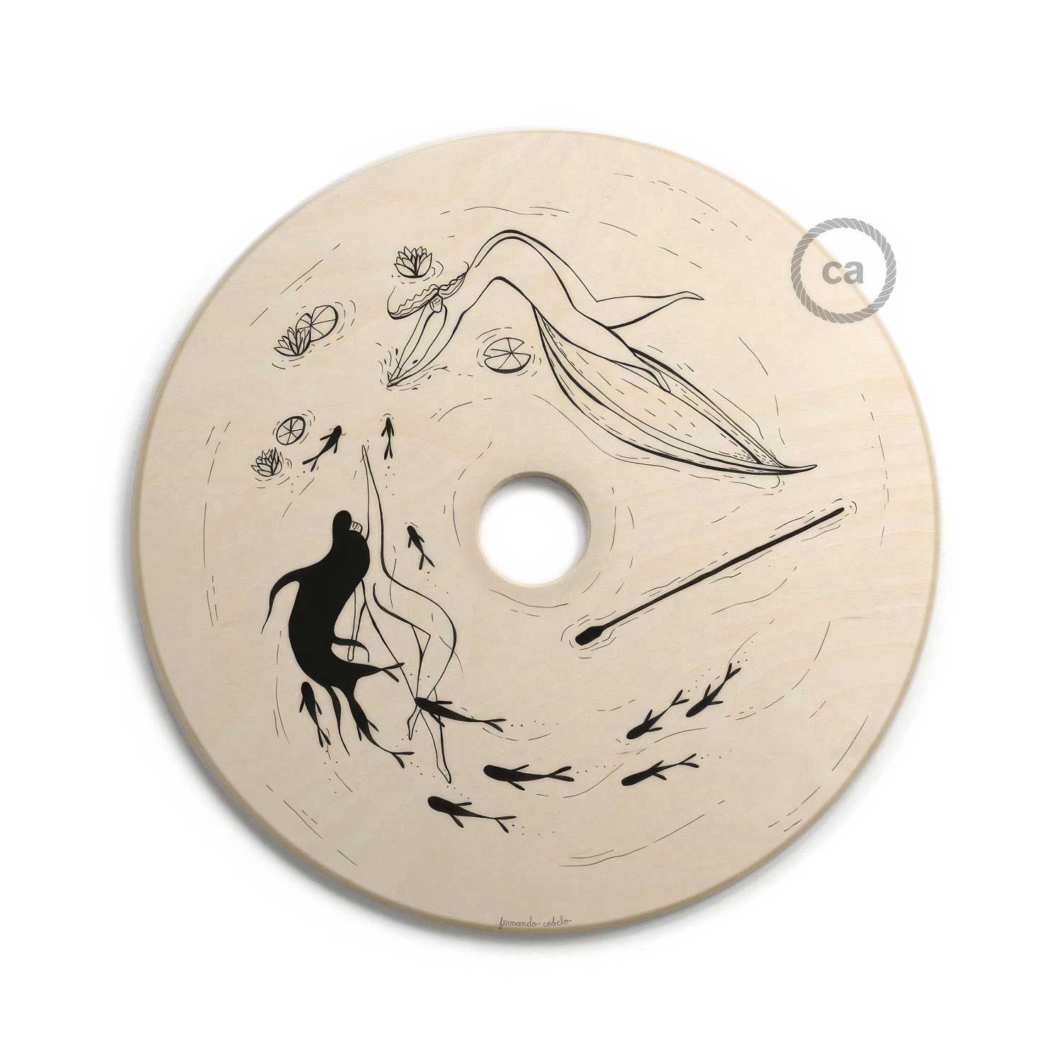 UFO Paralume in legno Special Edition Illustratori Italiani, double face, diametro 33 cm - Fernando Cobelo